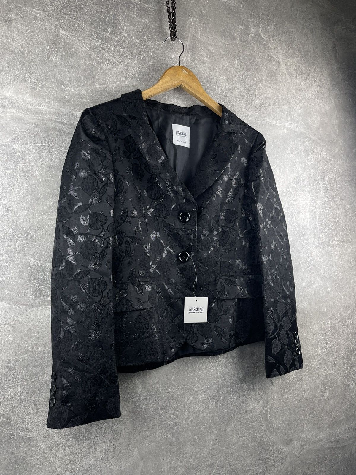 Moschino Moschino Cheap and Chic Luxury Black Flowers Cotton Blazer Size L / US 10 / IT 46 - 3 Thumbnail