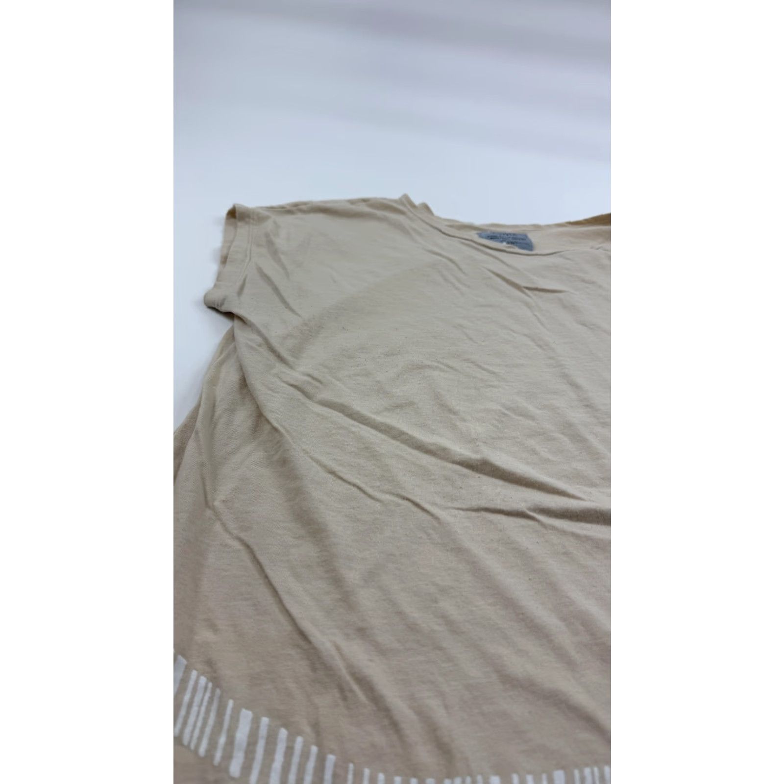 Vintage Tonlé Shirt Womens L Beige Brown White Graphic Tee Sustainable Cambodia Art Teraced Hand-Painted Size L / US 10 / IT 46 - 3 Thumbnail