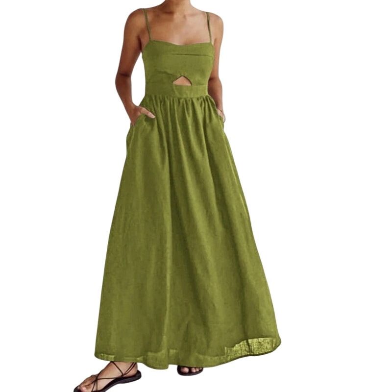 Other Commense Green Cotton Sleeveless Pockets Cutout Long Dress Size M / US 6-8 / IT 42-44 - 1 Thumbnail