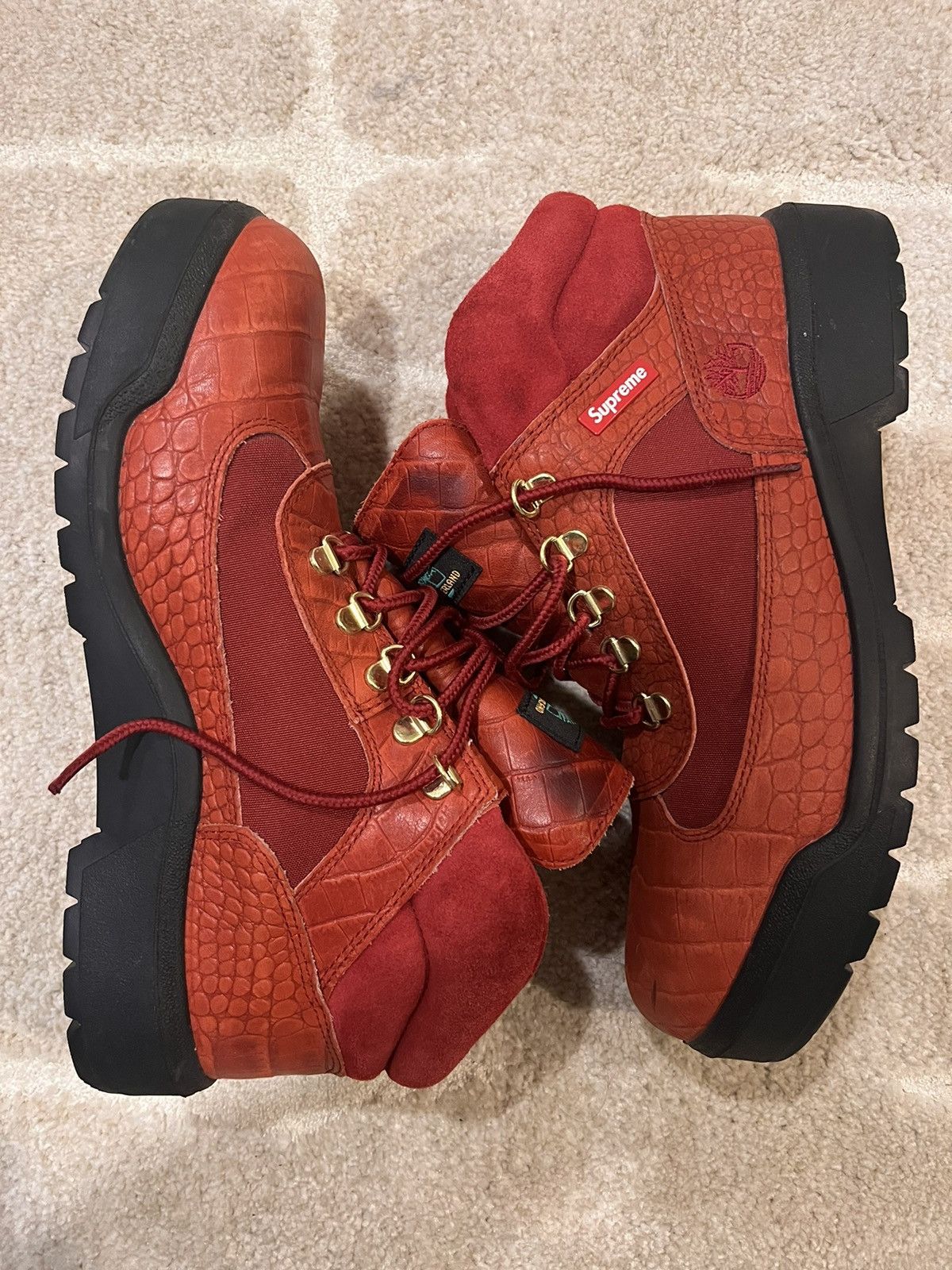 Supreme red timberland field boots