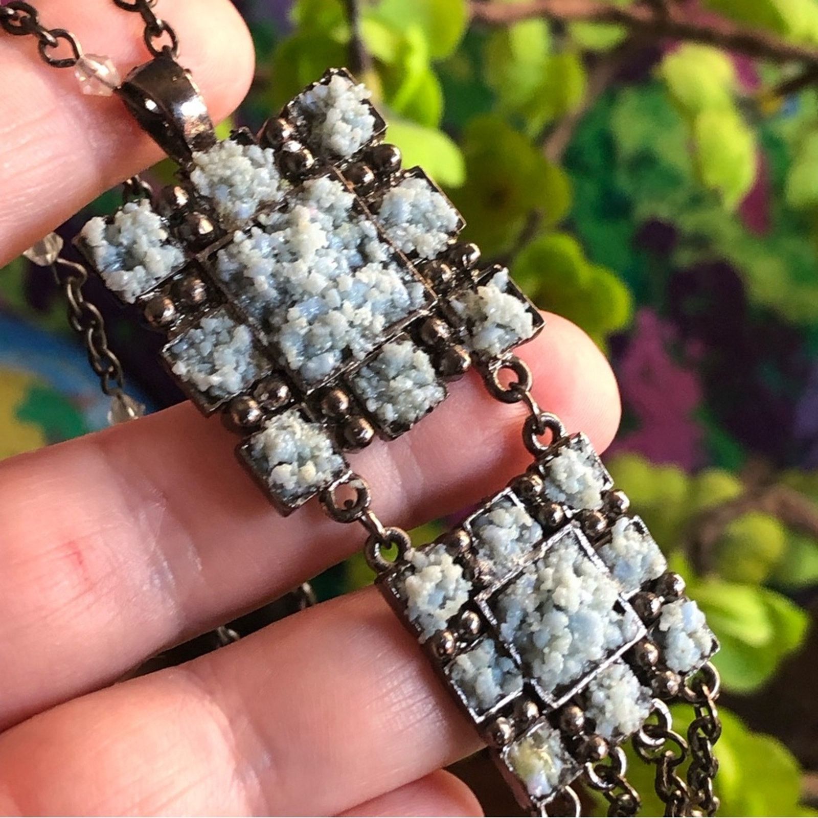 Jewelry Blue coral gunmetal necklace earring and ring jewelry set Size ONE SIZE - 9 Thumbnail