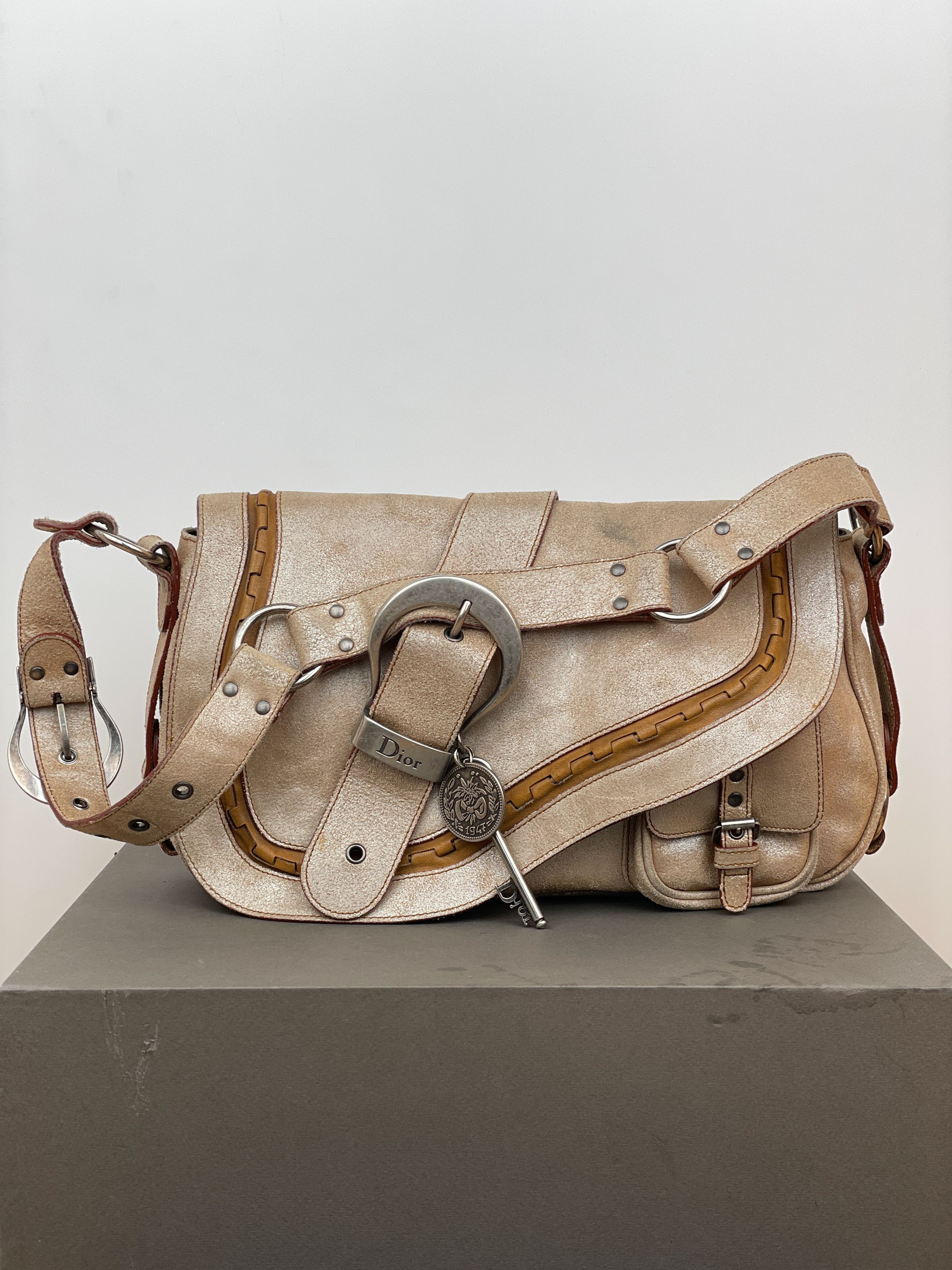 Dior By John Galliano Ss06 Suede Gaucho Saddle Shoulder Bag in Beige, Women's