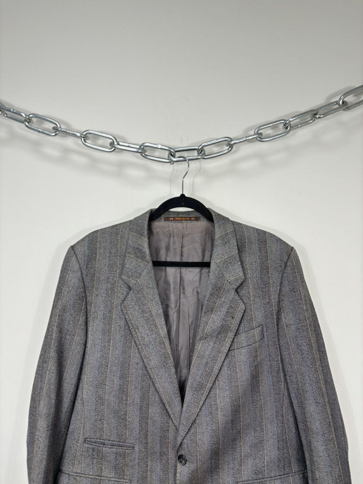 Vintage Vintage Yves Saint Laurent Striped Formal Luxury Wool Blazer Size 44R - 4 Thumbnail