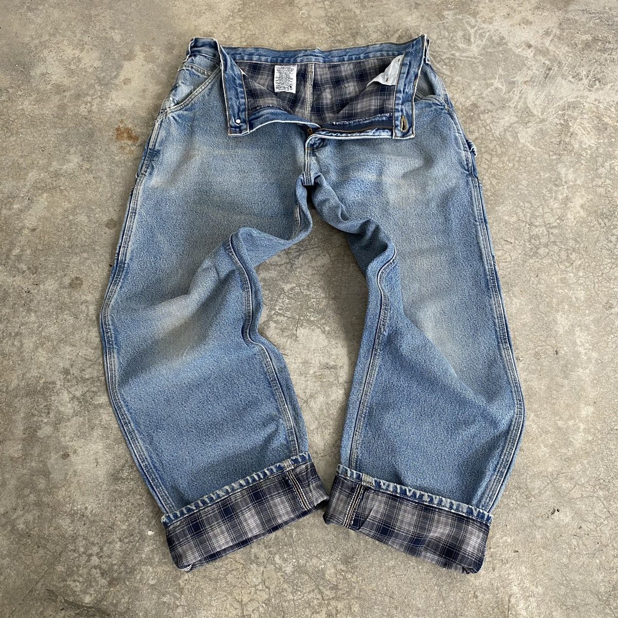 Carhartt VTG Carhartt Blanket Lined Faded Blue Carpenter Denim Jeans Size US 35 - 2 Thumbnail