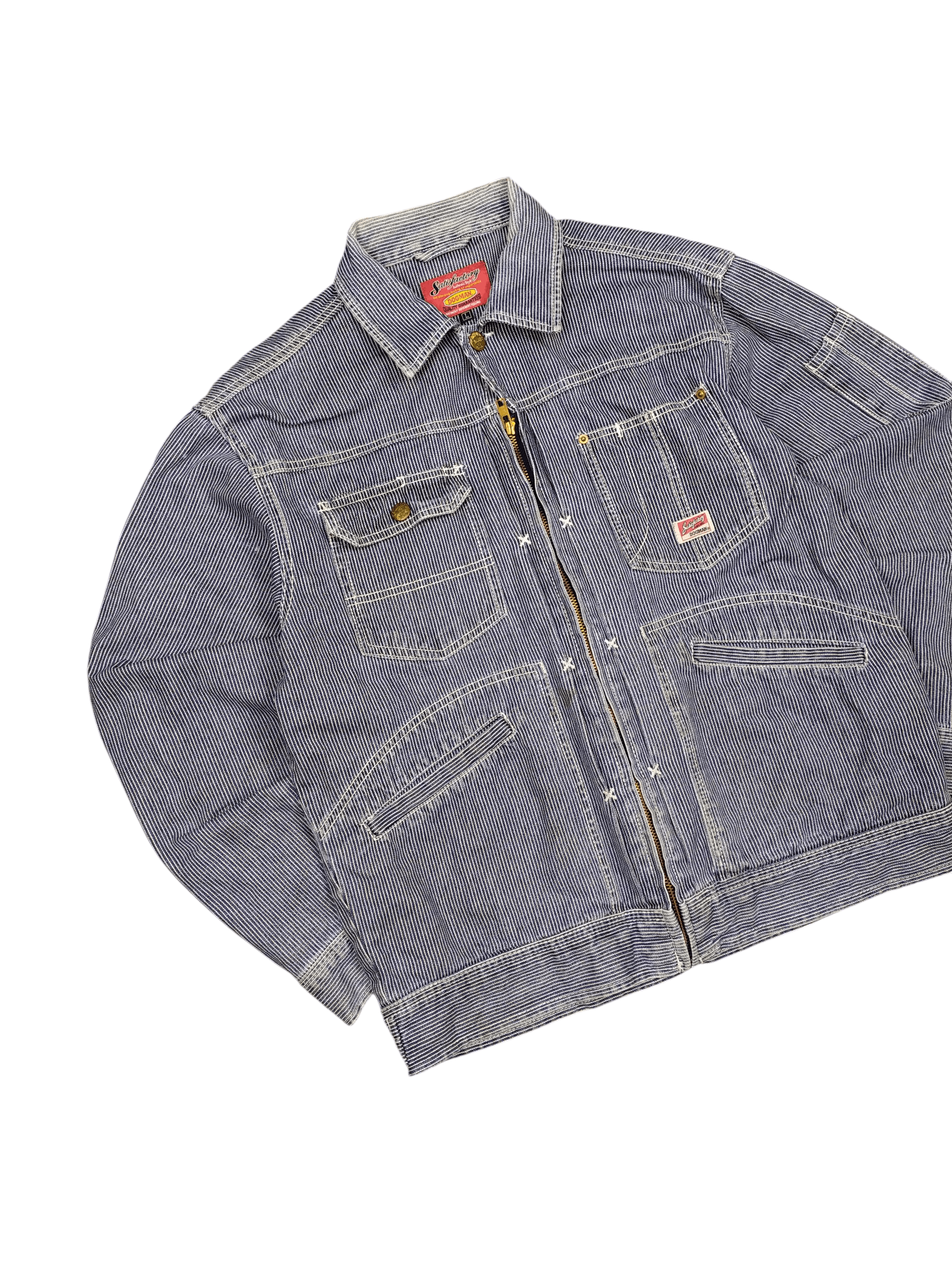Japanese Brand Vintage Dogman Hickory Stripe Denim Workers Jacket Size US L / EU 52-54 / 3 - 3 Thumbnail