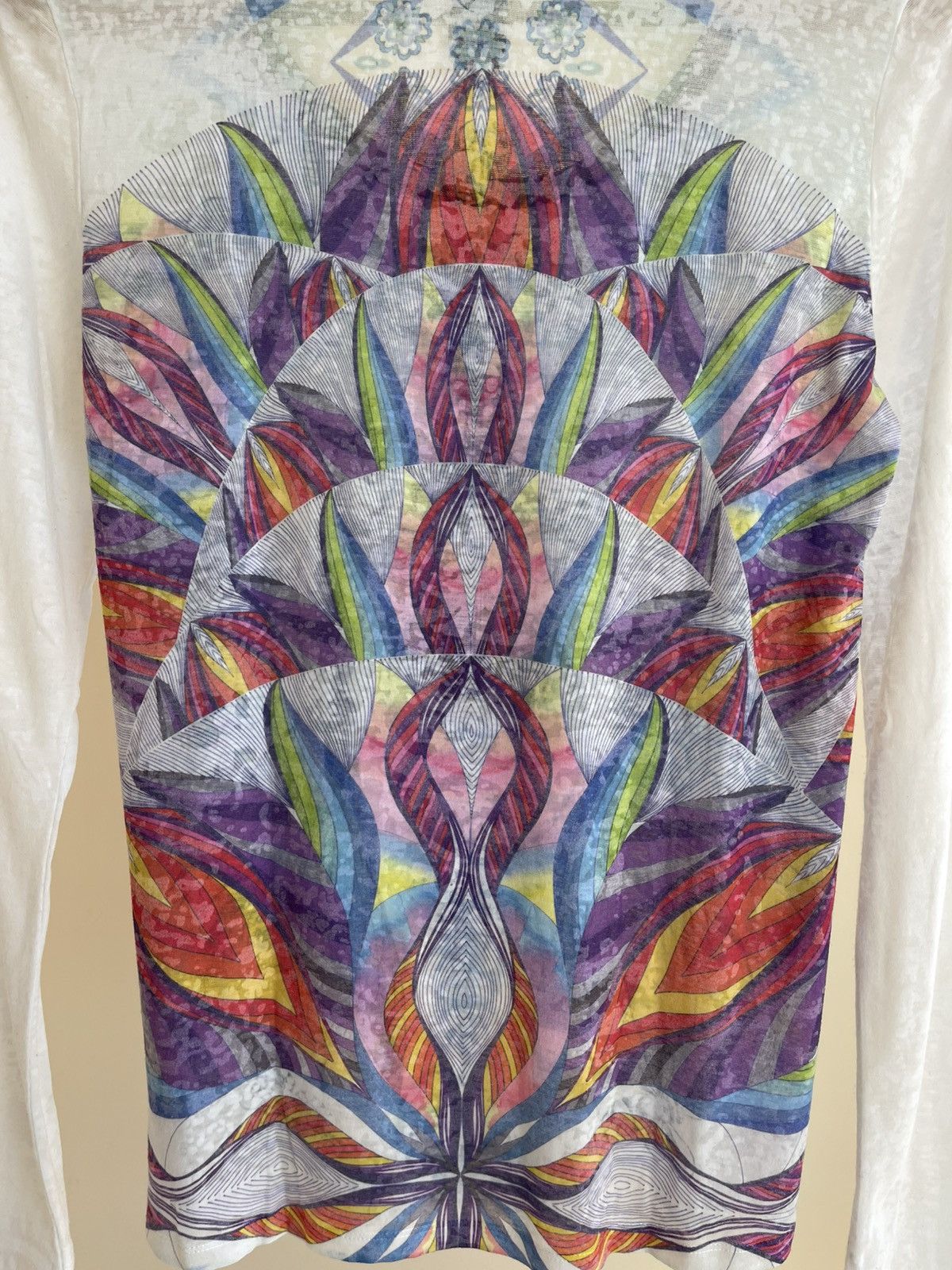 Custo Barcelona Octopus Abstract Print Viscose Mesh Long Sleeve Top T-Shirt Size M / US 6-8 / IT 42-44 - 9 Thumbnail