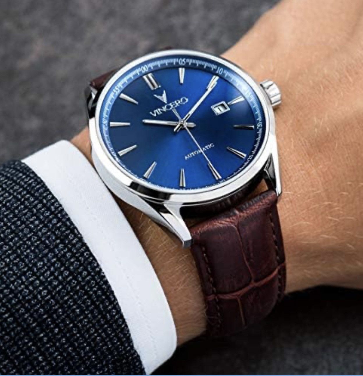 Other Vincero Kairos Blue Dial Men Automatic Watch Silver/Leather Size ONE SIZE - 3 Thumbnail