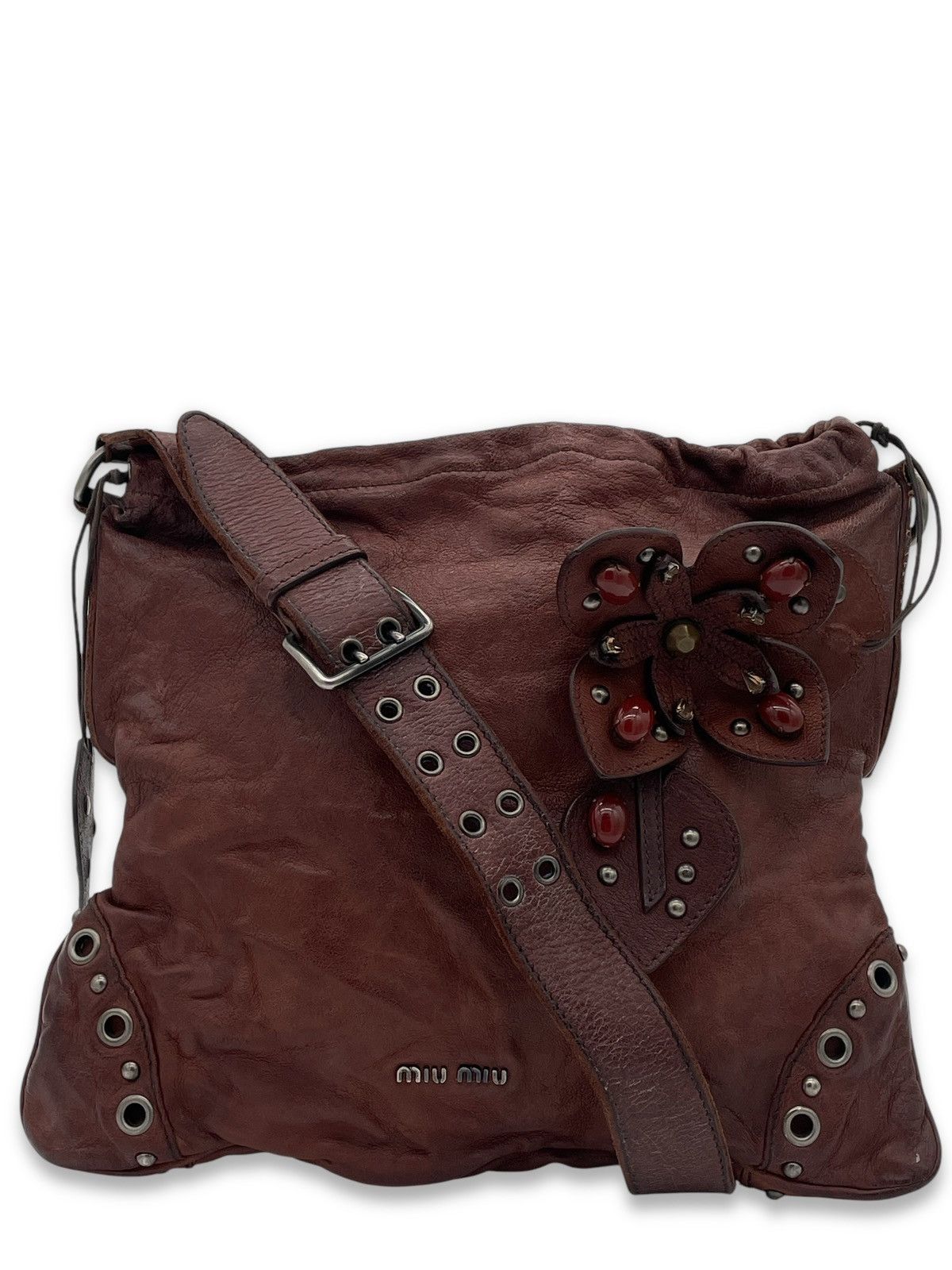 MIU MIU STUDS FLOWER LEATHER BAG