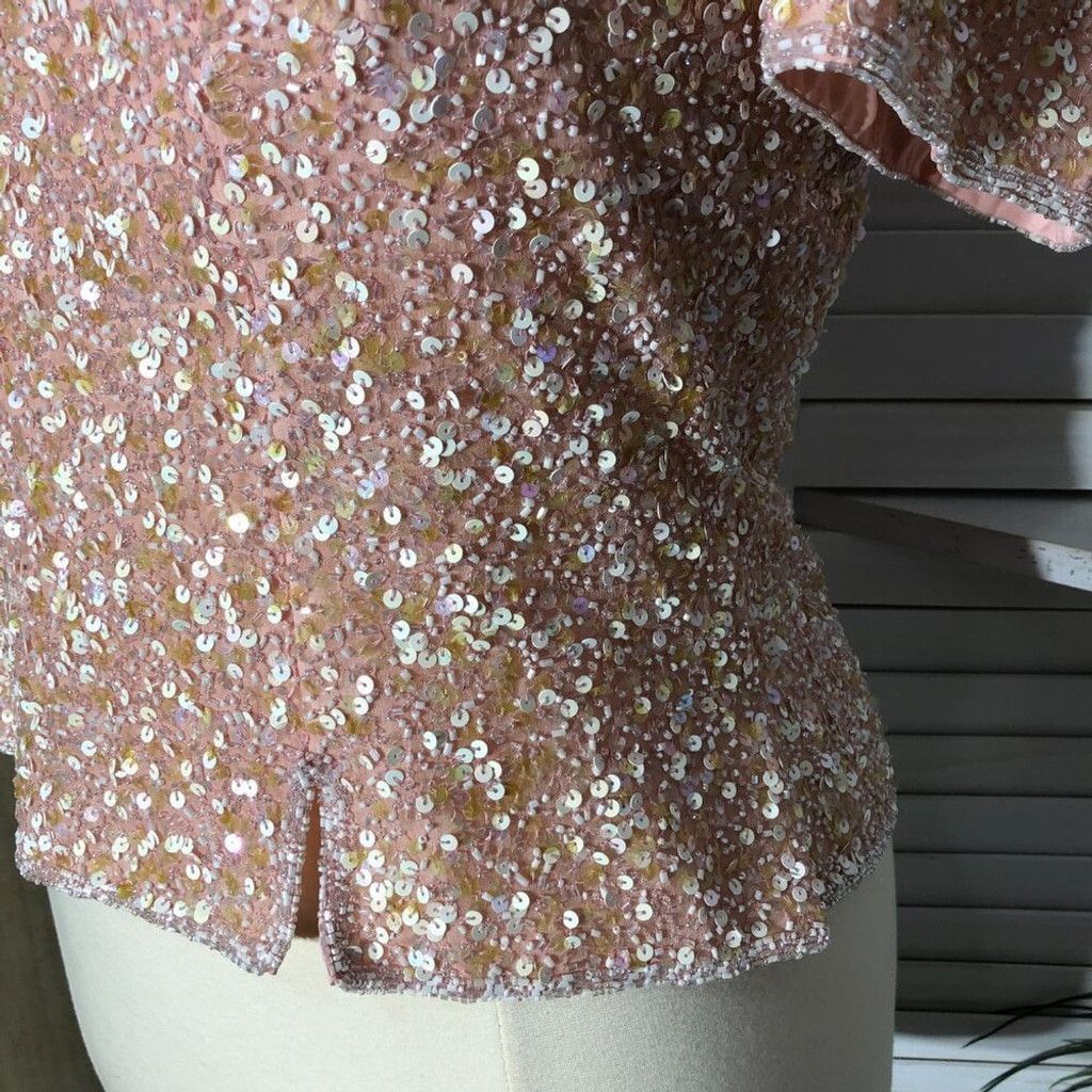 Vintage beaded sequined silk shiny pink blouse cocktail Sz XL Size XL / US 12-14 / IT 48-50 - 6 Thumbnail