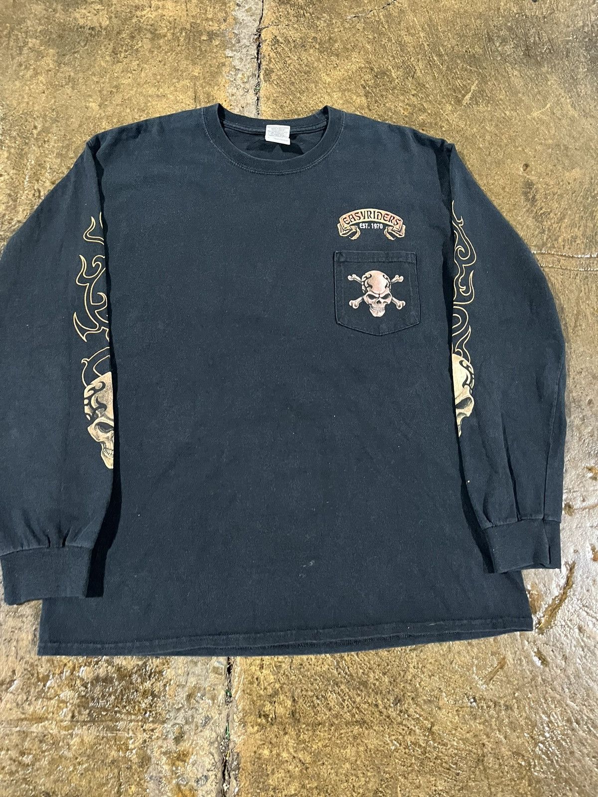 Harley Davidson × JNCO × Vintage CRAZY Y2K EASYRIDERS FLAME SKULL LONGSLEEVE LOGO BIKER TEE Size US M / EU 48-50 / 2 - 6 Thumbnail