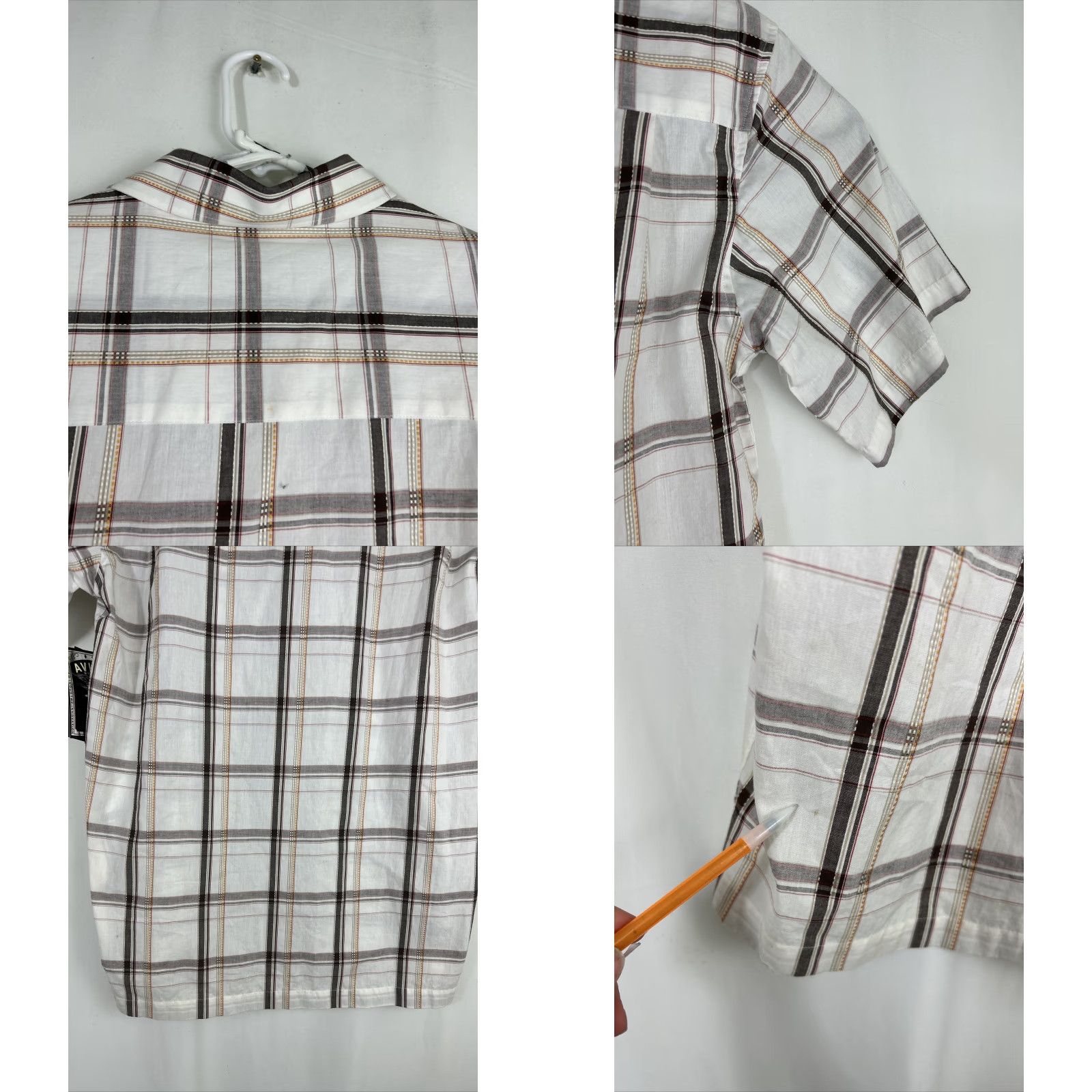 Avirex VINTAGE Avirex Shirt Mens M Button-Up Short Sleeve Brown White Plaid 100% Cotton Striped Size US M / EU 48-50 / 2 - 9 Thumbnail