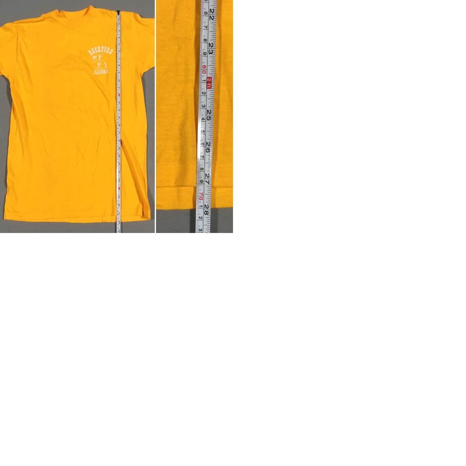 Vintage VINTAGE Collegiate Pacific Rockford Illinois T-Shirt Yellow 1980s 80s Size M Mens Short Sleeve 100% Cotton Graphic Tee Size US M / EU 48-50 / 2 - 9 Thumbnail