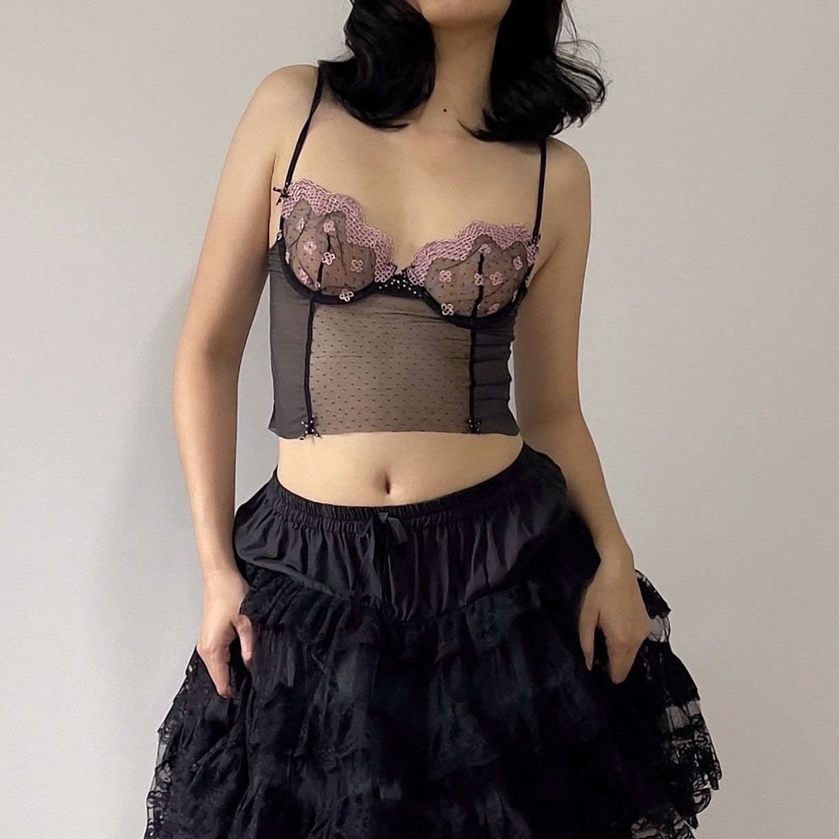Victoria's Secret Romantic Black Mesh Sheer Bustier (34B/32C) Size ONE SIZE - 1 Thumbnail