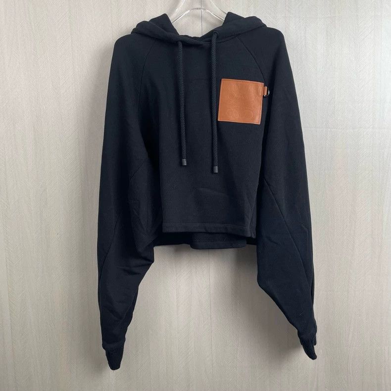 Loewe black cropped hoodie with leather patch Size US M / EU 48-50 / 2 - 1 Thumbnail