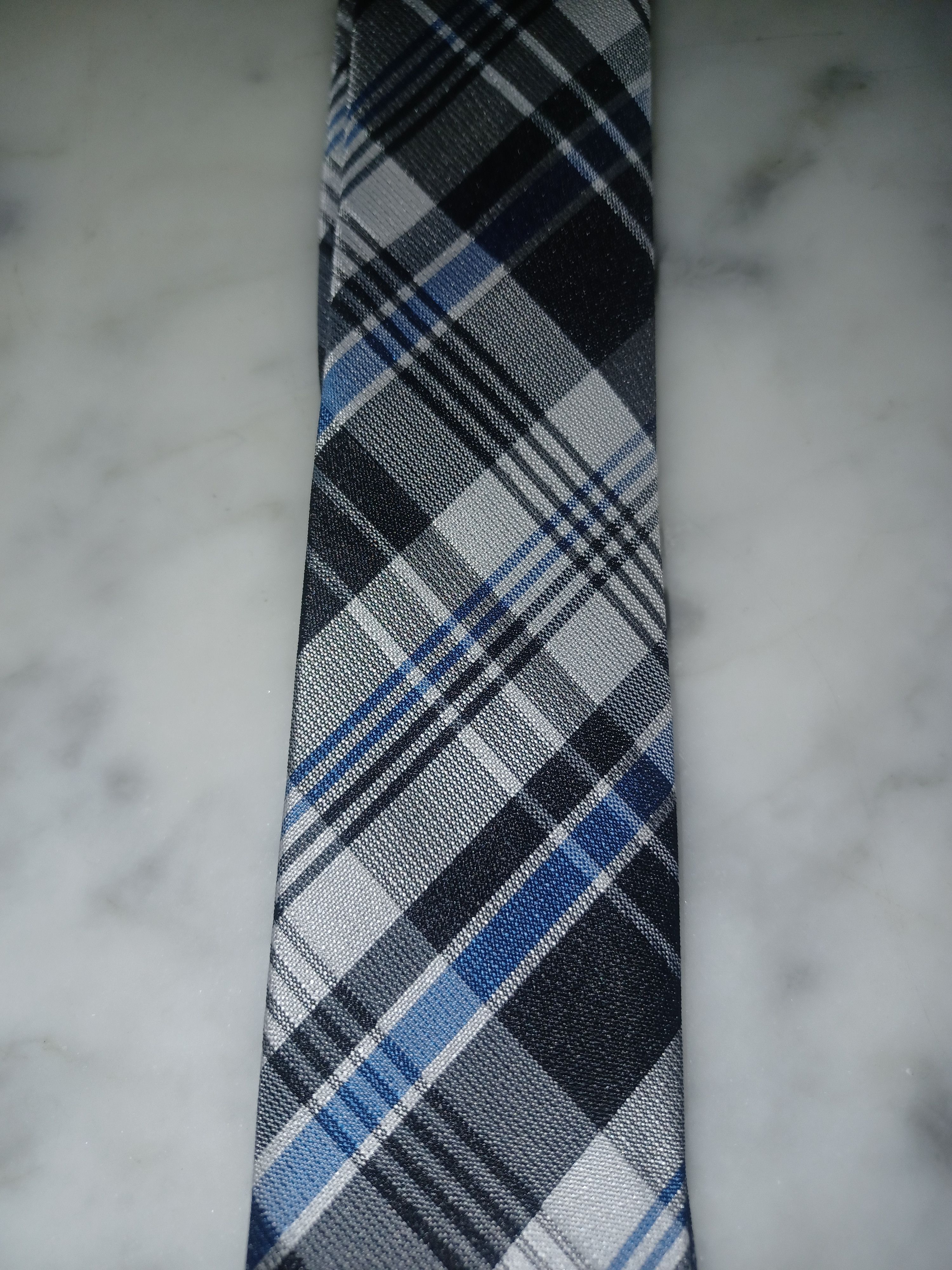 Other Clip-On Tie Narrow Gray & Blue Plaid Size ONE SIZE - 4 Thumbnail