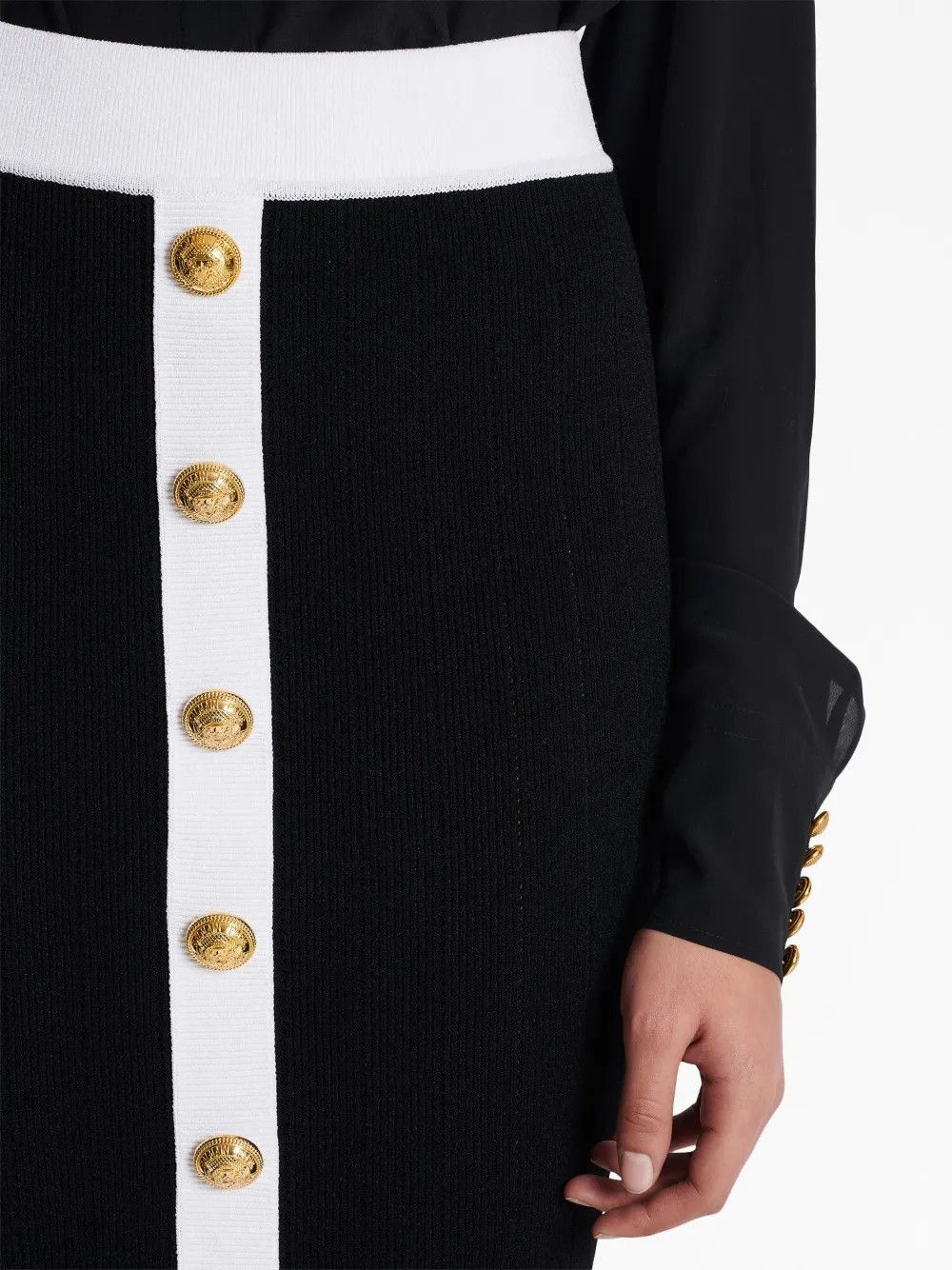 Balmain o1s1wg110825 Buttoned Knit Midi Skirt in Black/White Size 30" / US 8 / IT 44 - 4 Thumbnail
