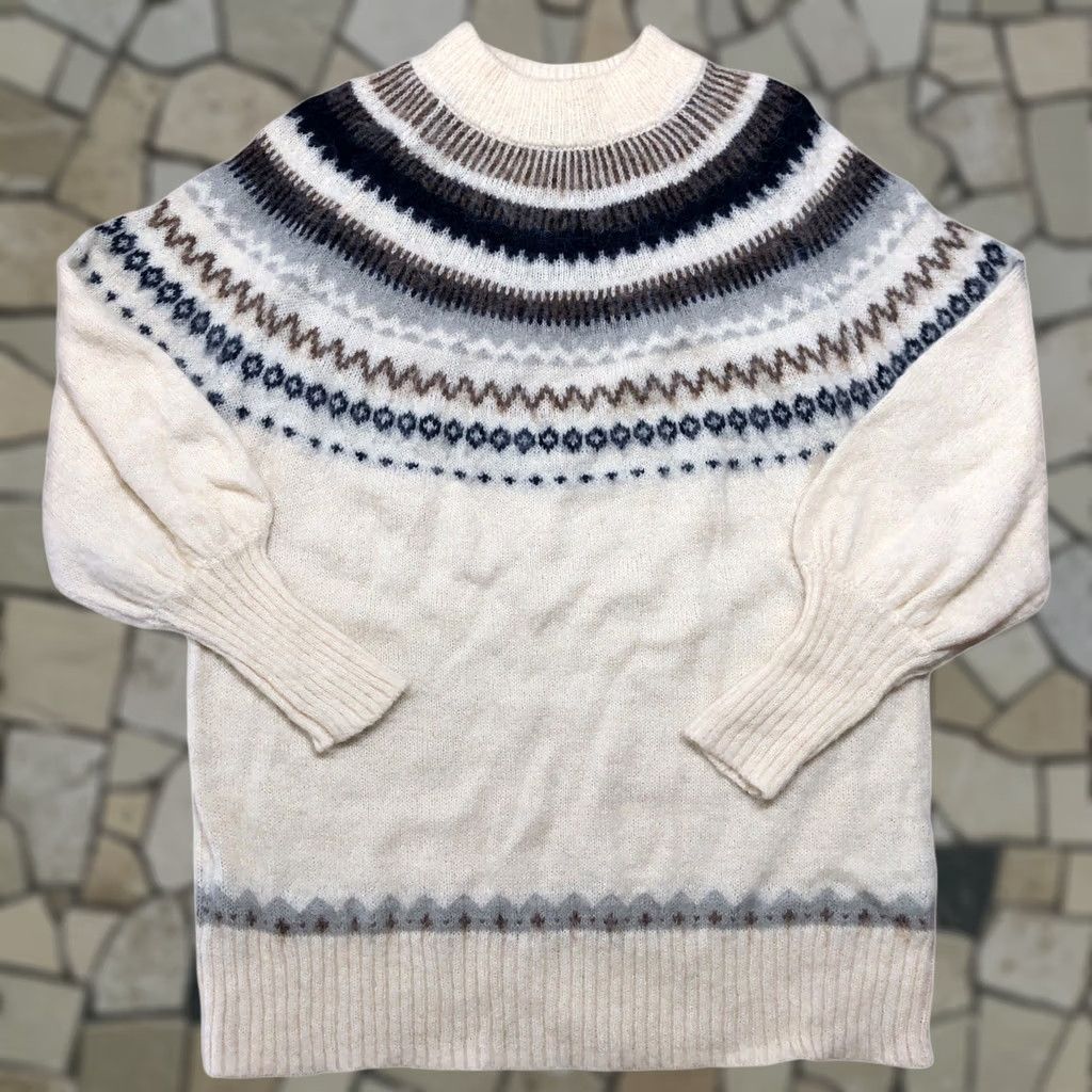 J.Crew J.CREW Sweater Ivory Navy Fair Isle Yoke Puff-Sleeve Womens Tag XS Size XS / US 0-2 / IT 36-38 - 1 Thumbnail