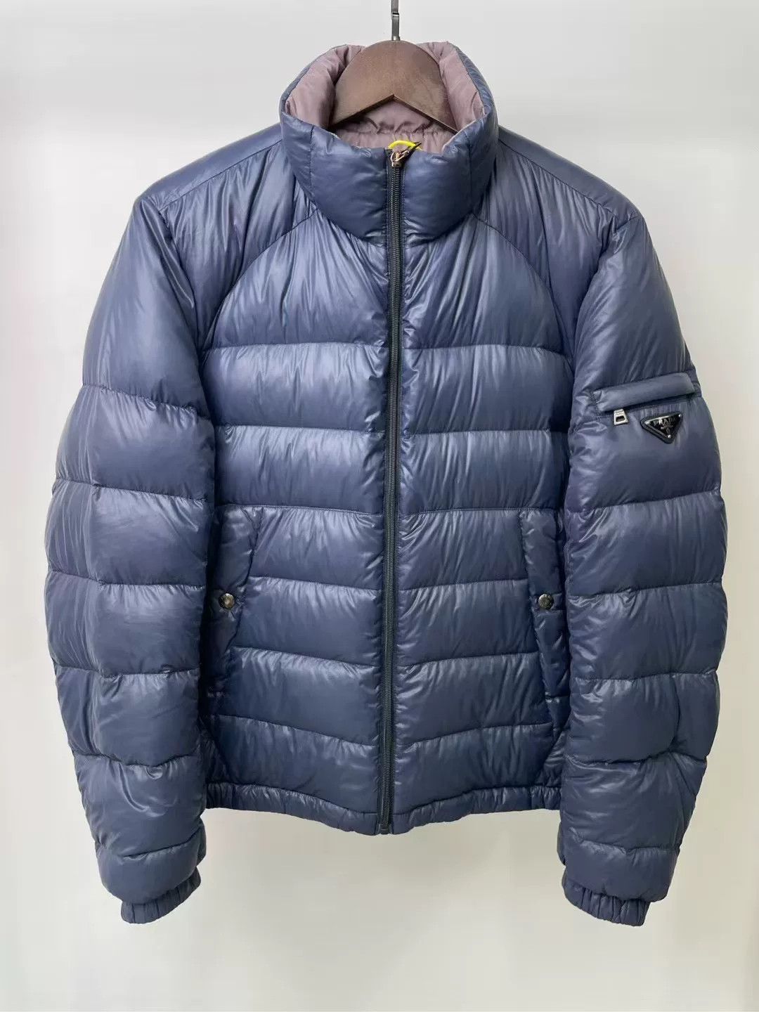 reversible prada down jacket in navy