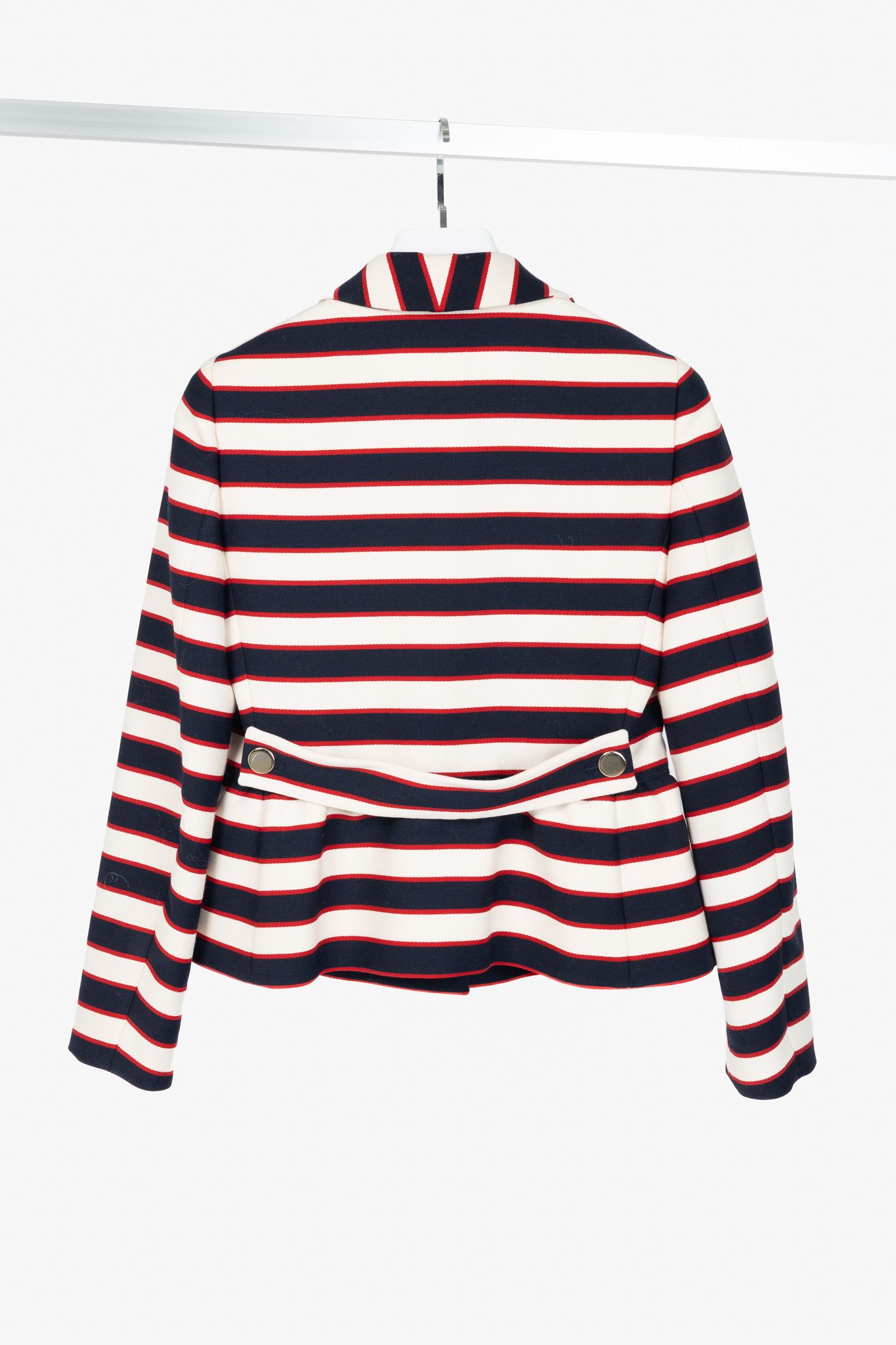 Valentino Valentino White & Navy Striped Wool & Silk Peplum Jacket Size M / US 6-8 / IT 42-44 - 2 Thumbnail