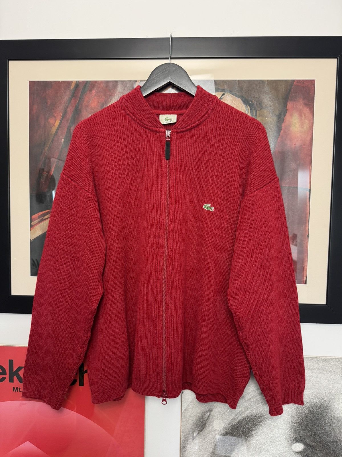 Lacoste Vintage Sweater Red Zip Wool Casual Rare Old Money