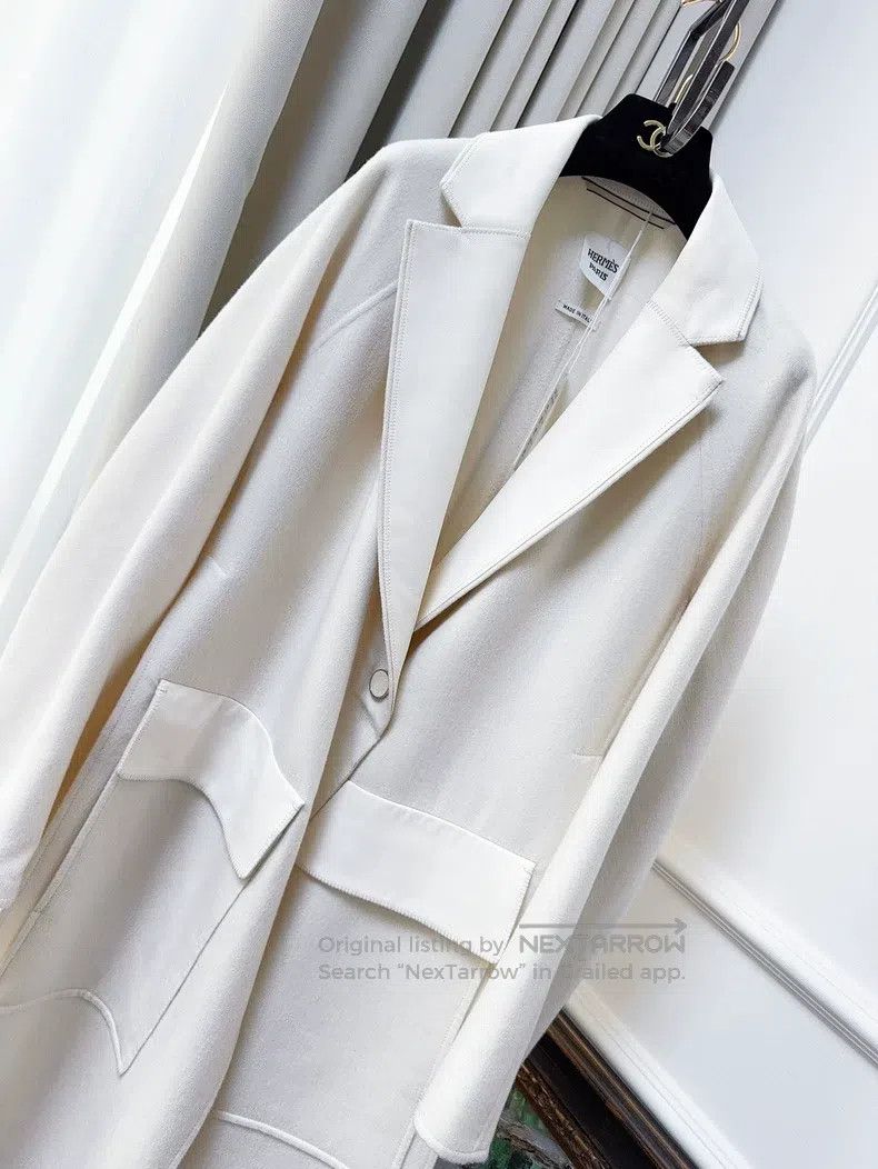 Hermes Hermes Classic white cashmere and leather mix coat Size XXS / US 00 / IT 34 - 3 Thumbnail