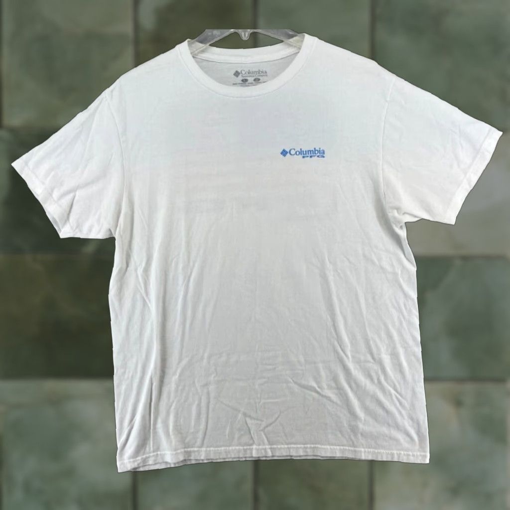 Vintage Columbia TShirt Large White Fishing Outdoor American Flag Mens Size US L / EU 52-54 / 3 - 1 Thumbnail