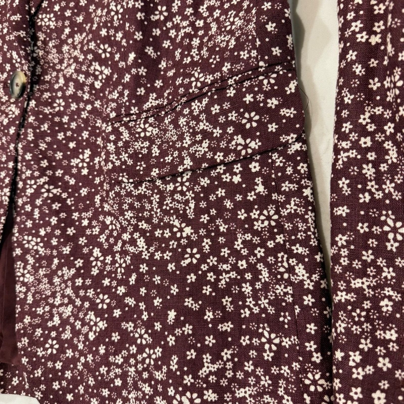 Free People Free People Maggie Floral Linen Blazer Jacket Women’s 6 Red Size M / US 6-8 / IT 42-44 - 4 Thumbnail