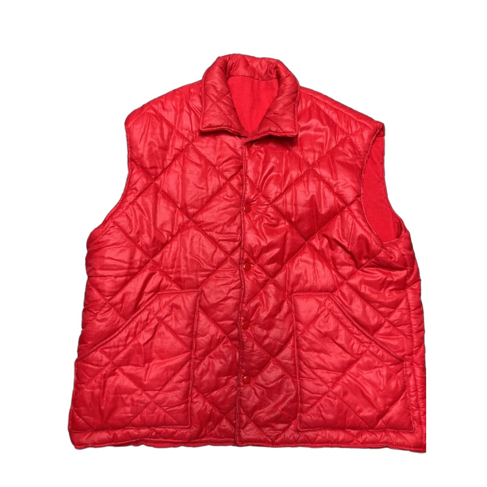 Vintage VINTAGE Quilted insulated puffer vest Down corduroy lined red button snap 80s XL Men Vest Size US XL / EU 56 / 4 - 1 Thumbnail