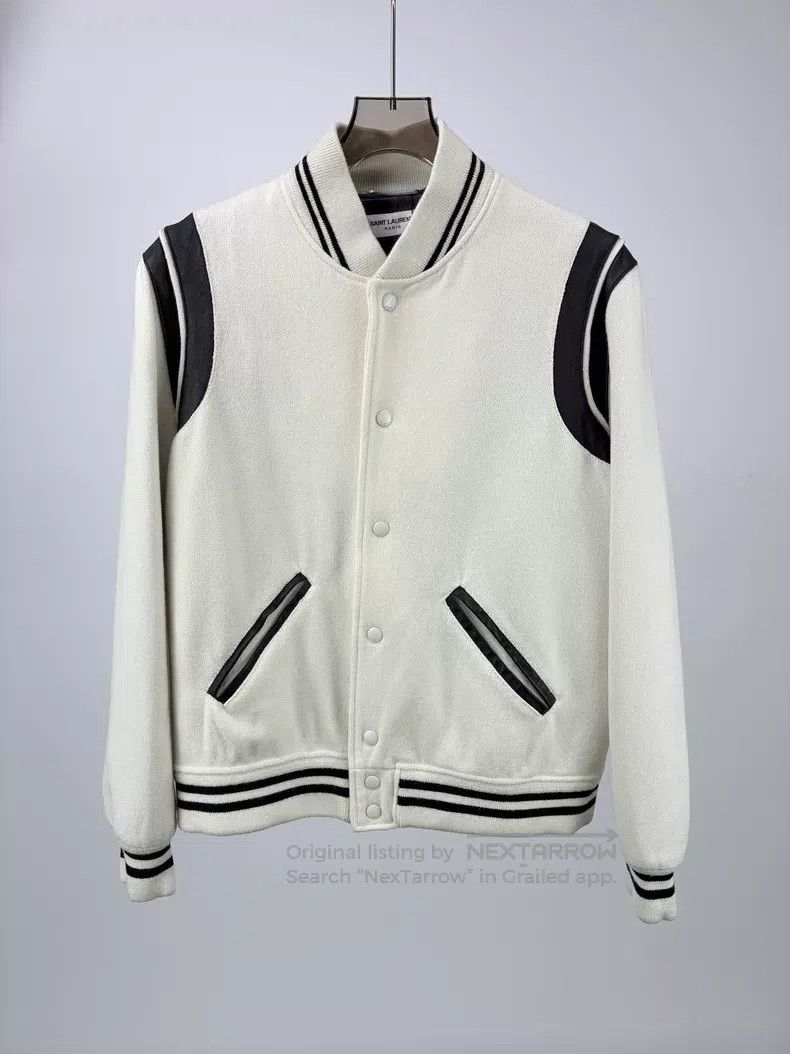 Saint Laurent Paris Saint Laurent Paris White Leather Trim Baseball Jacket i Size US M / EU 48-50 / 2 - 1 Thumbnail