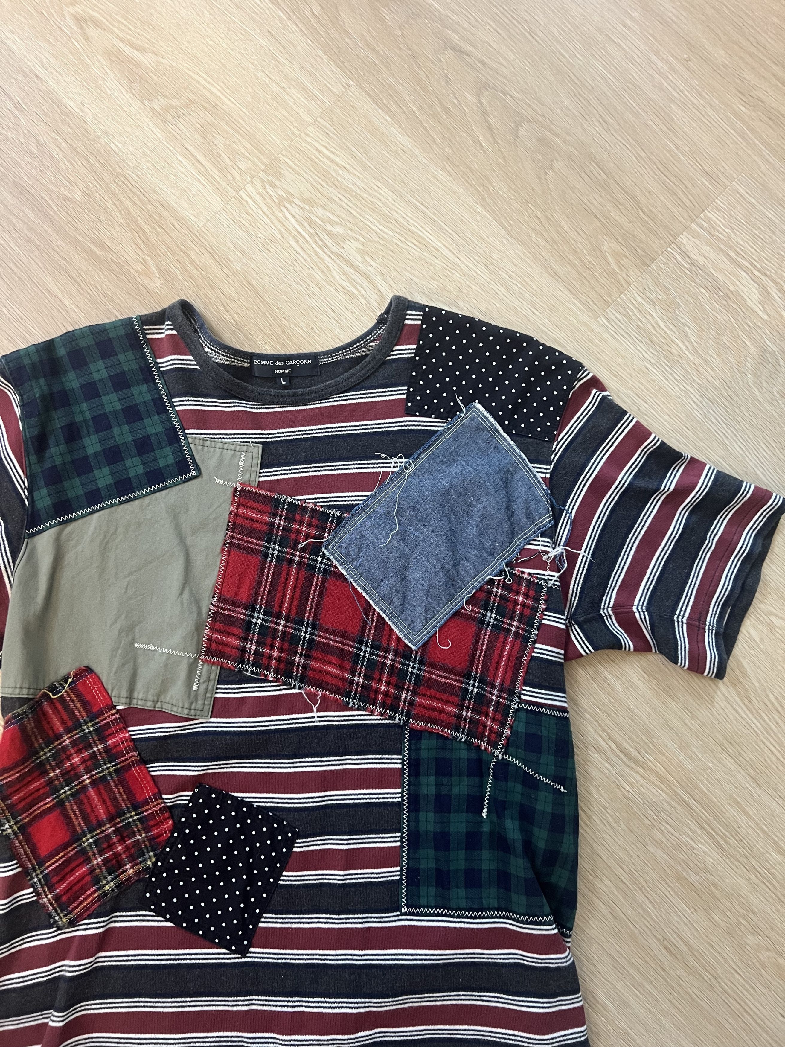 comme des garcons コムコム AD2014 ジャケット Comme Des Garcons Homme AD 2014 Patchwork Striped T Sz L