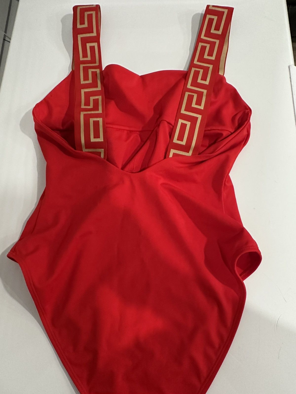 Versace Versace Red One-Piece Swimsuit Geometric Gold Accent Straps Size XL / US 12-14 / IT 48-50 - 3 Thumbnail