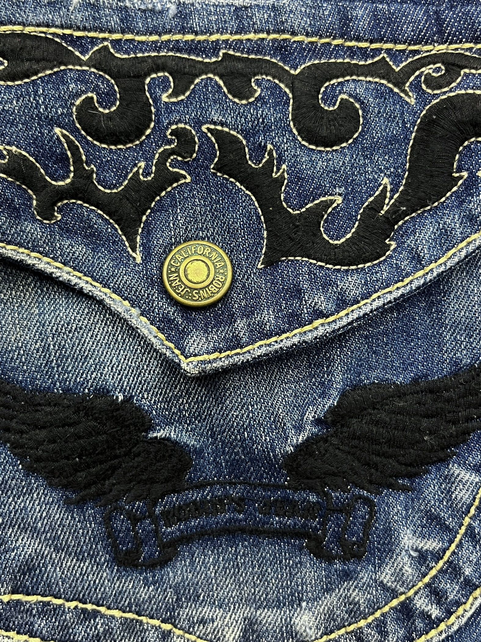 Robins Jeans ROBINS JEANS BLACK WINGS Tribal Embroidery Minimalist Flare Size US 29 - 10 Thumbnail