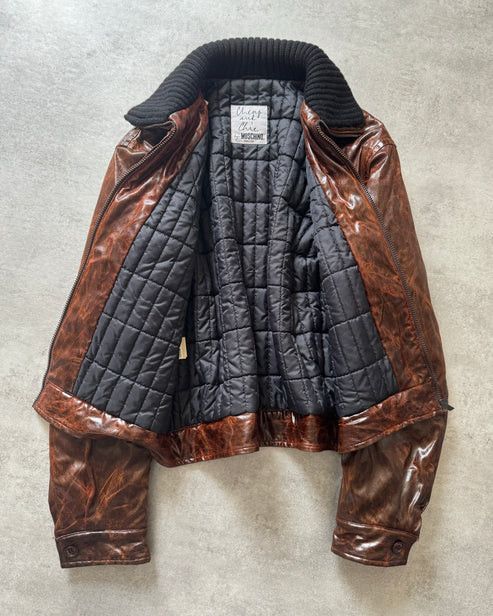 Moschino 2000s Moschino Enigmatic Brown Distressed Pilot Jacket Size US S / EU 44-46 / 1 - 4 Thumbnail
