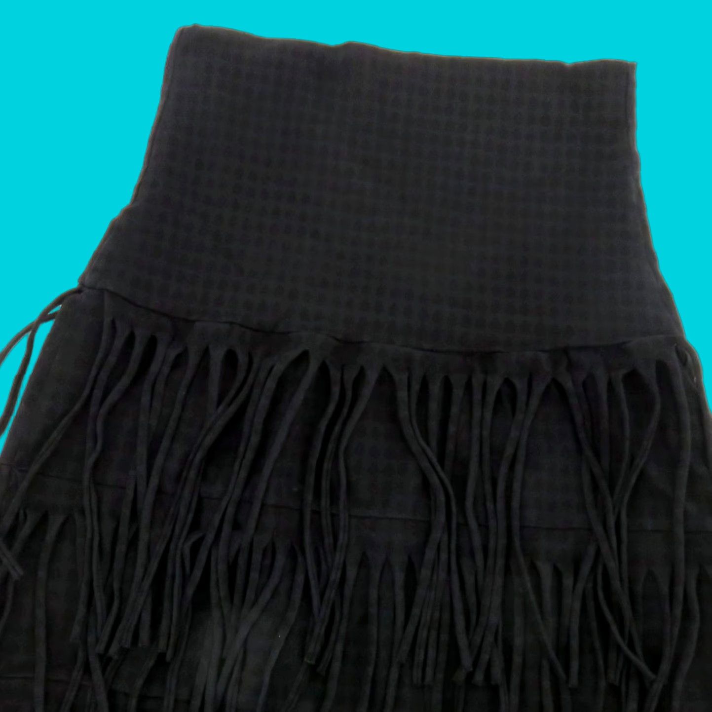 Vintage The Furies Women Extra Small XS Black Plaid Check Fringe Stretch Pencil Skirt Size 26" / US 2 / IT 38 - 1 Thumbnail