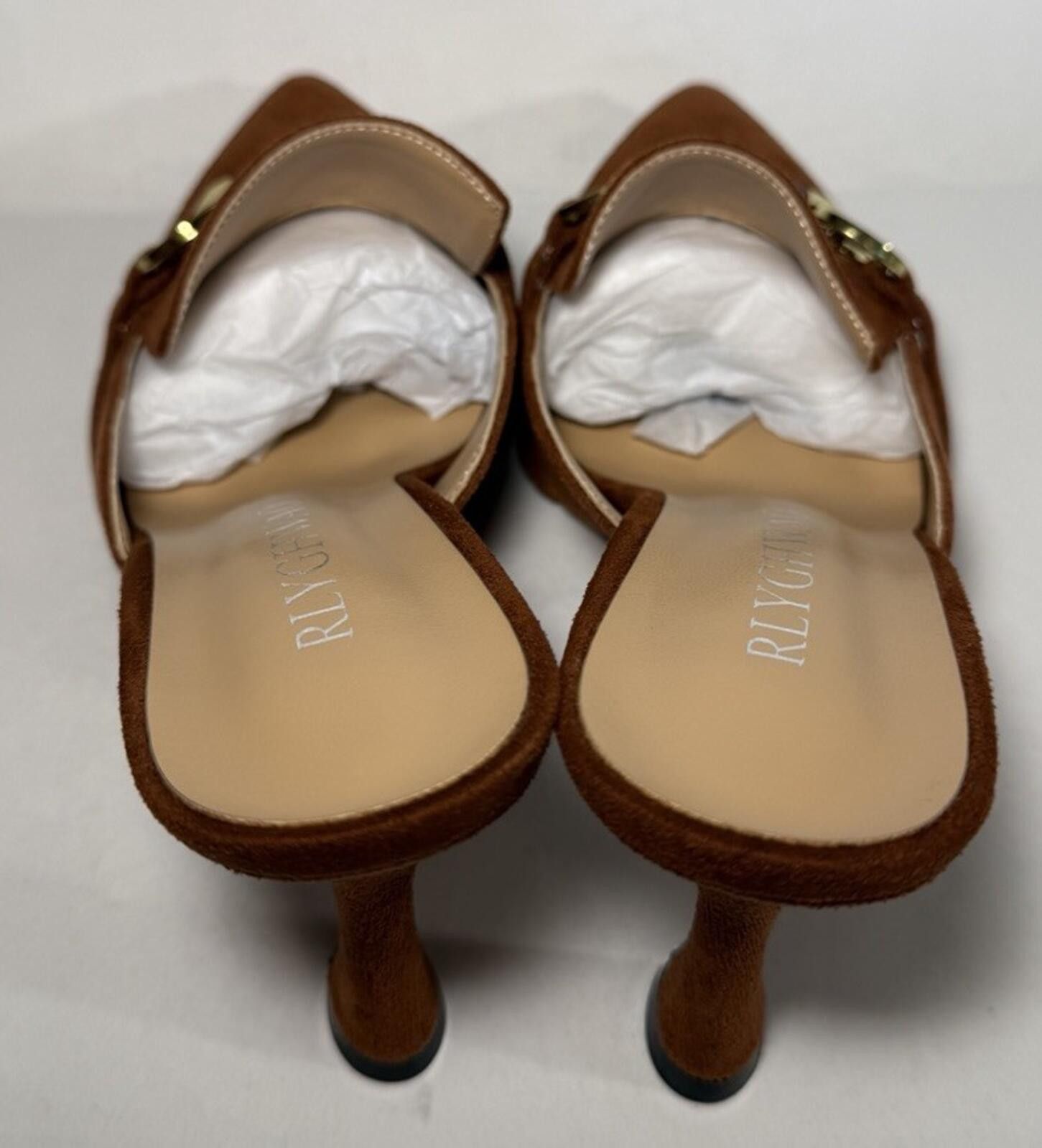 Other RLYGHWAO Pointed Closed Toe High Heel Mules Brown Suede Size US 8.5 / IT 38.5 - 4 Thumbnail