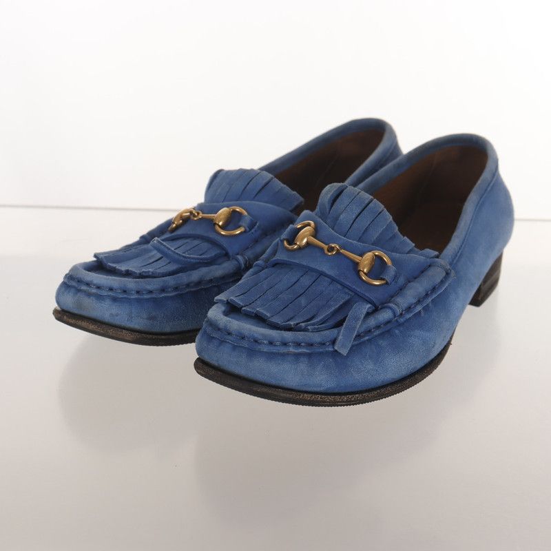 Gucci Gucci Blue Leather Fringed Loafers with Metal Detail 0079 Size US 6.5 / EU 39-40 - 1 Thumbnail