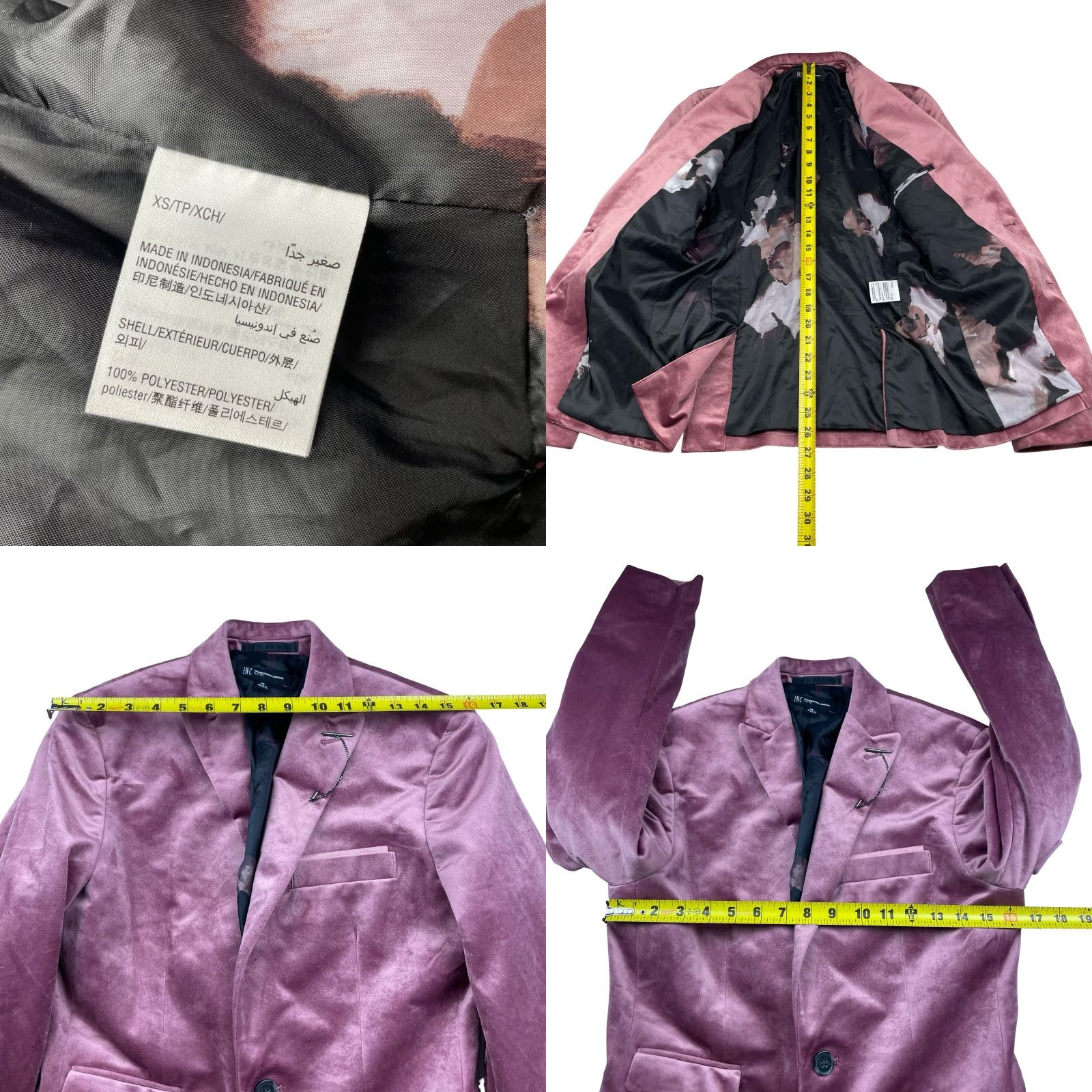 Vintage VINTAGE INC International Concepts Men's Velvet Tuxedo Suit Pink XS 30x32 Slim Size 34R - 8 Thumbnail