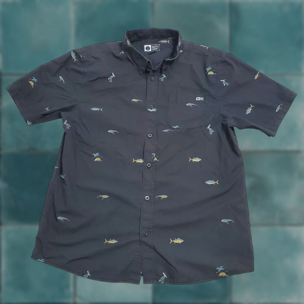 Vintage Salty Crew Shirt Mens L Black Pelican Print Button Up Short Sleeve Collared Camp Fish Outdoor Size US L / EU 52-54 / 3 - 1 Thumbnail