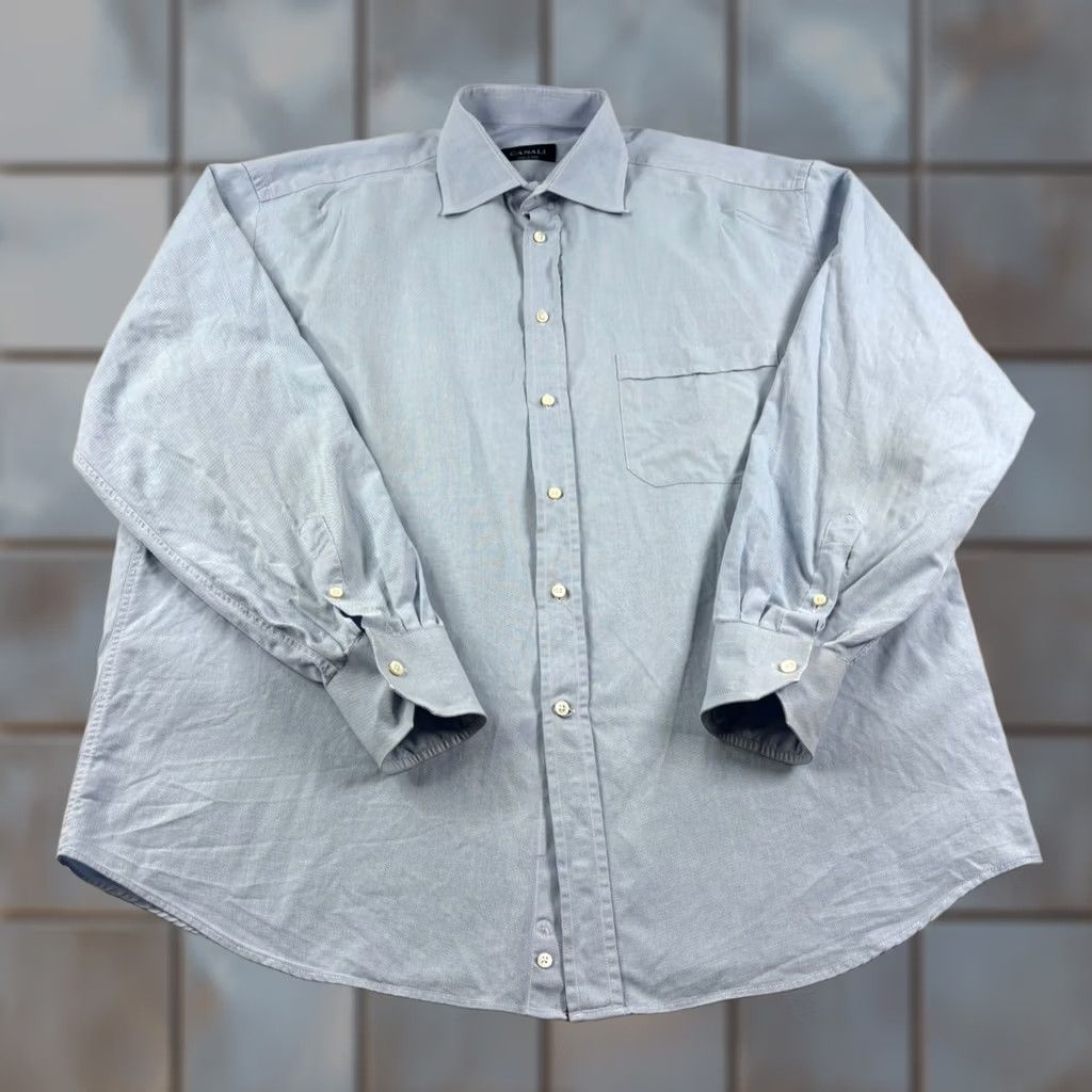 Canali Canali Shirt Mens 44 17.5 Blue Button Up Long Sleeve Formal Casual Italy Made Size 48R - 1 Thumbnail
