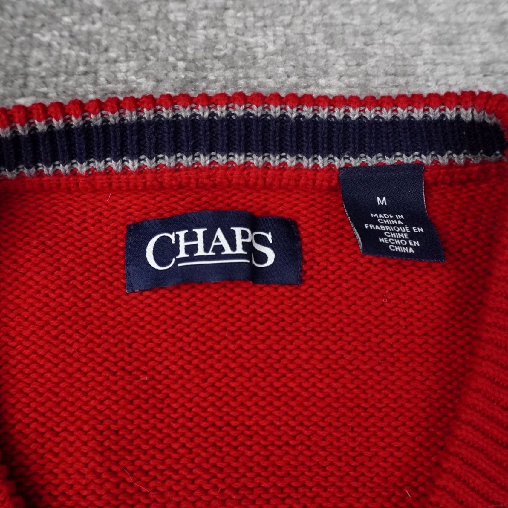 Chaps Chaps Logo Knit Mens Medium Red Long Sleeve V Neck Pullover Sweater Size US M / EU 48-50 / 2 - 5 Thumbnail