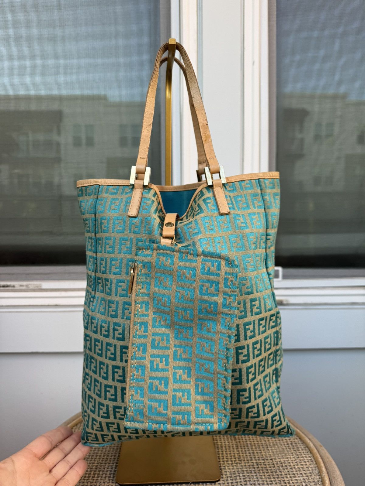 Fendi Vintage Fendi Zucca FF Tote – Turquoisew/ COA Size ONE SIZE - 3 Thumbnail