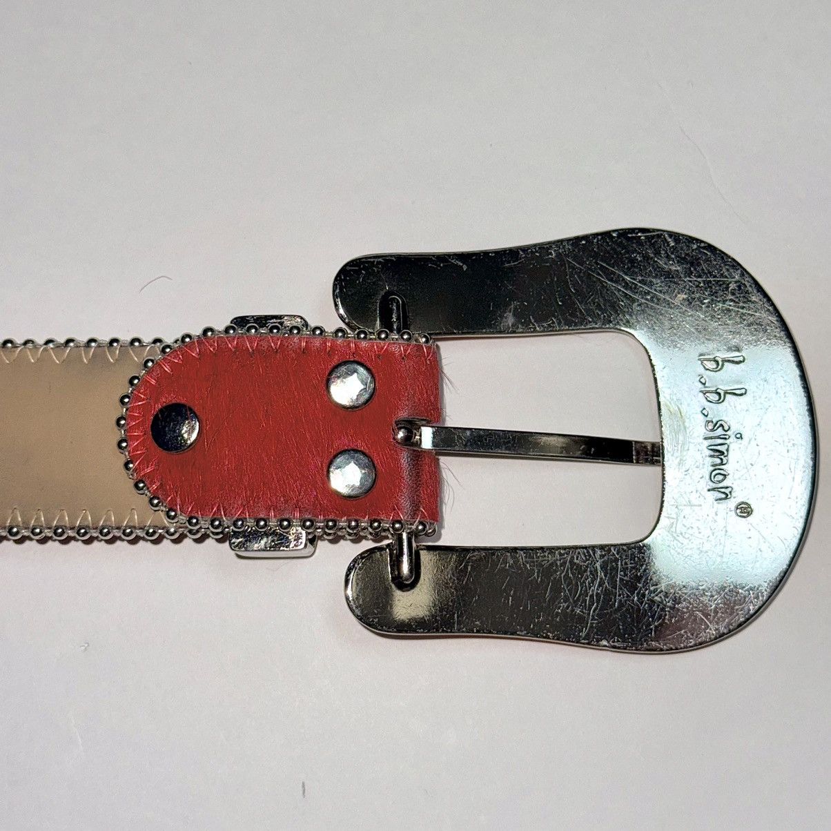 B.B. Simon BB Simon Red Crystal Pony Hair Belt Size 34 - 2 Thumbnail