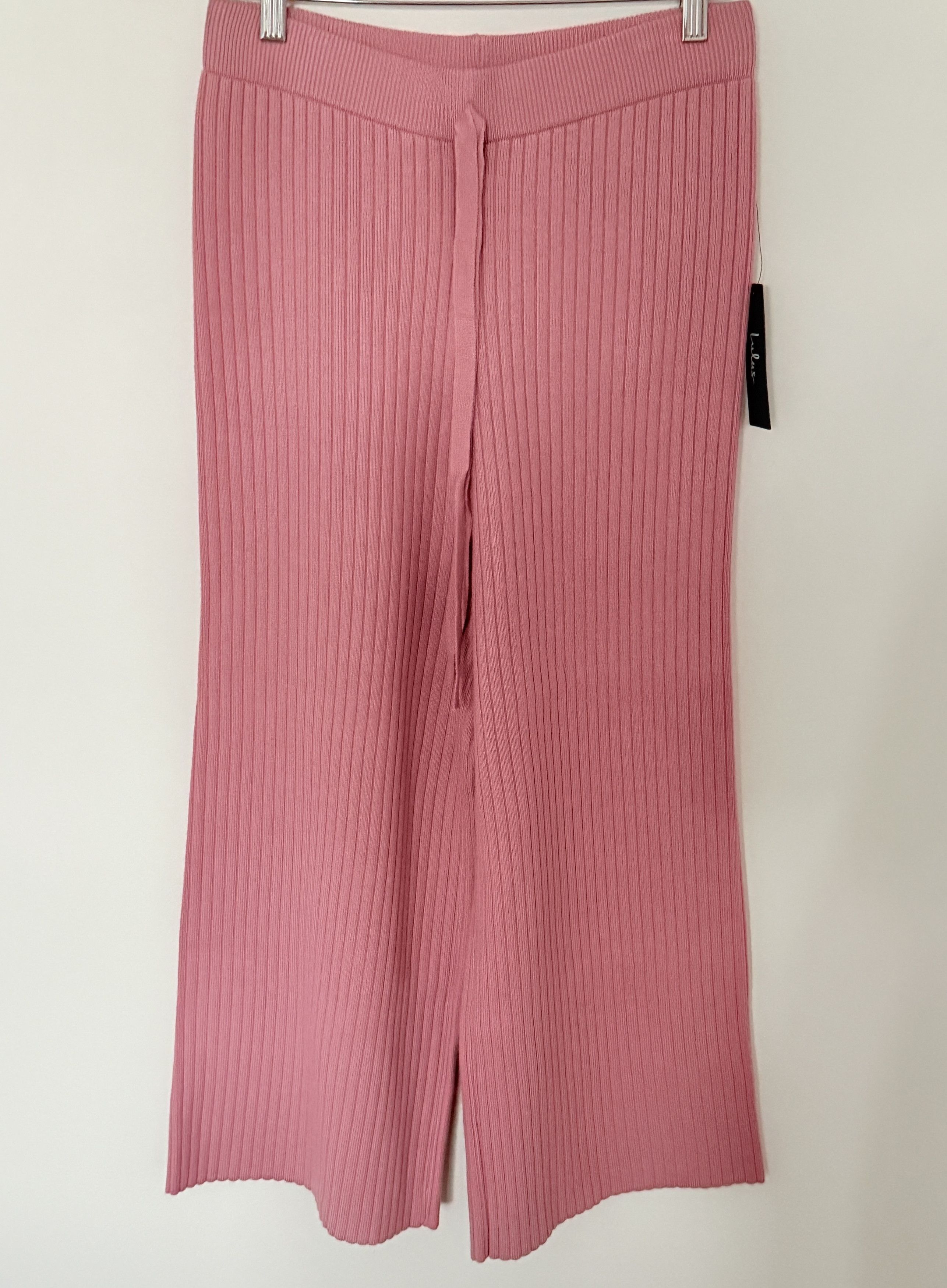 Lulus Lulus Snuggly Pink Ribbed Knit Wide-Leg Pants High Waist Size 27" / US 4 / IT 40 - 2 Thumbnail