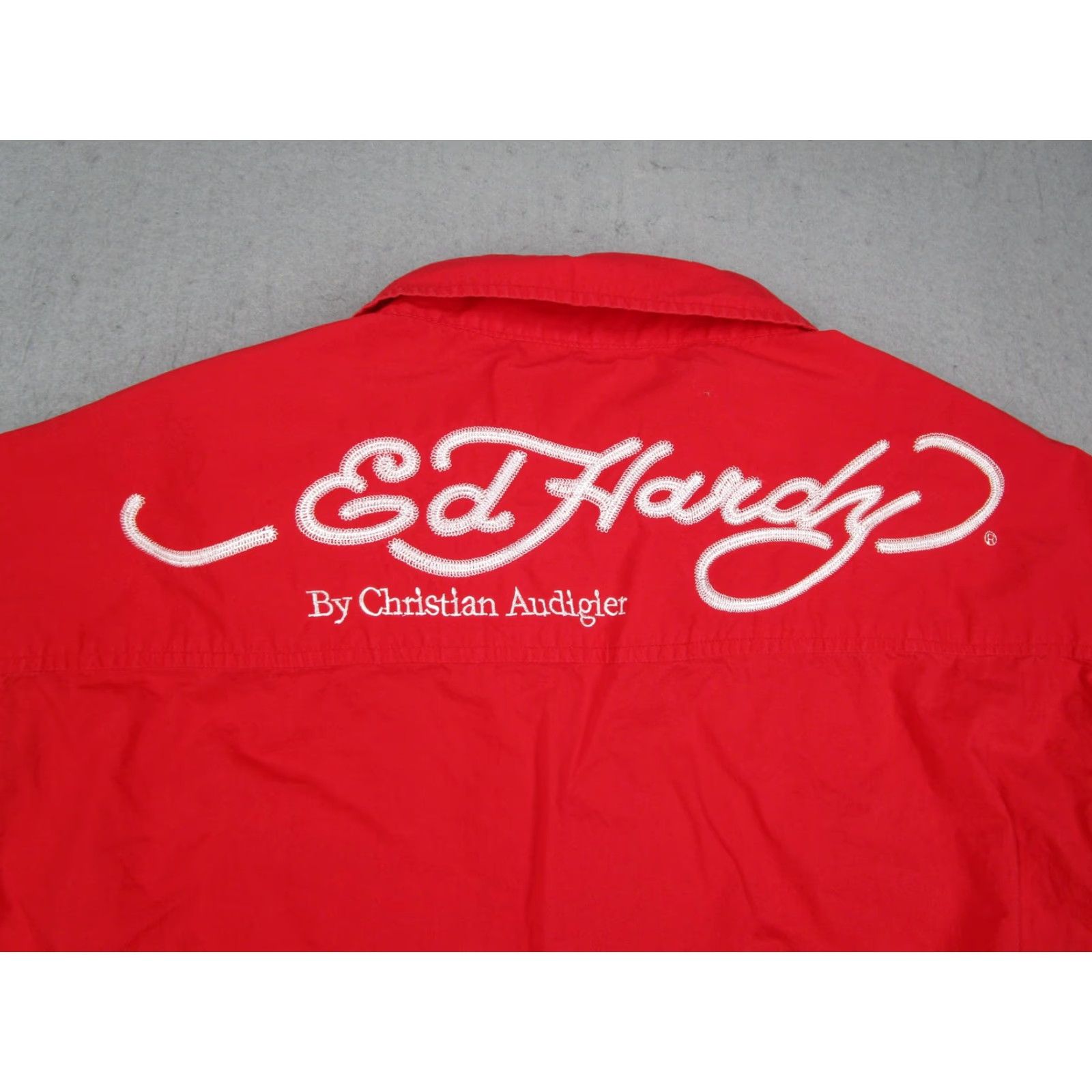 Ed Hardy VINTAGE Ed Hardy Shirt Mens XL Red Embroidered Tiger Skull Button Tattoo Sleeve Size US XL / EU 56 / 4 - 5 Thumbnail