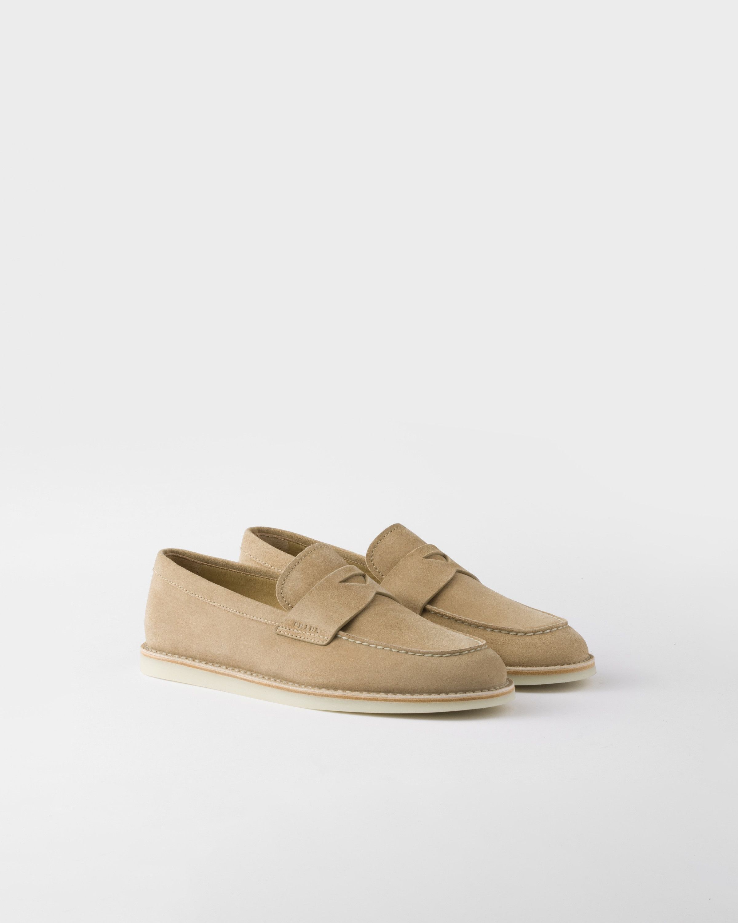 Prada o1bcso1str1025 Bleached Suede Loafers in Beige Size US 10 / EU 43 - 1 Thumbnail