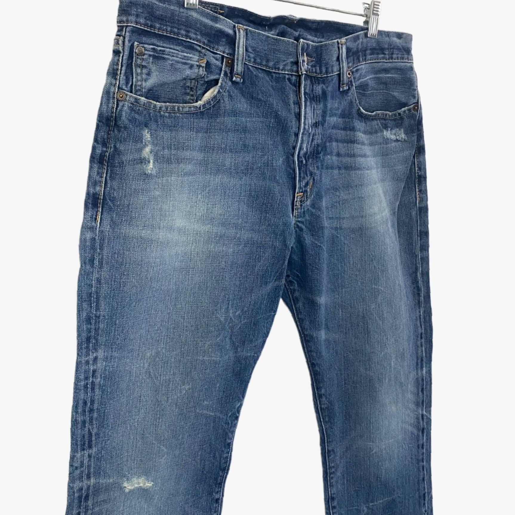 Ralph Lauren Ralph Lauren Denim & Supply Jeans Medium Wash Distressed Straight-Leg Mens 36X30 Jeans 5-Pocket Blue Cotton Denim Regular 36 30 Inseam Mens Stretch? Size US 36 / EU 52 - 4 Thumbnail