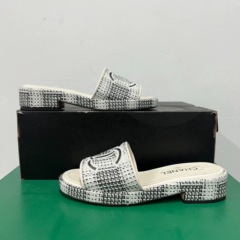 Chanel Chanel Thick-soled slippers with tweed logo Size US 7.5 / IT 37.5 - 4 Thumbnail