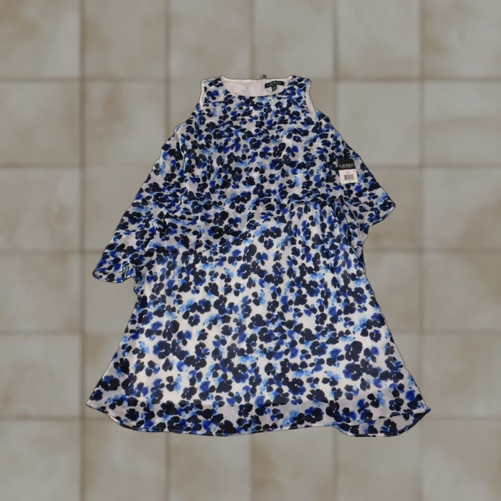 Ralph Lauren Lauren Ralph Lauren Dress Womens 2 Blue Floral Sleeveless A-Line Lined Knee Length Party Cocktail Mini Shift Dress 90s? Size XS / US 0-2 / IT 36-38 - 1 Thumbnail