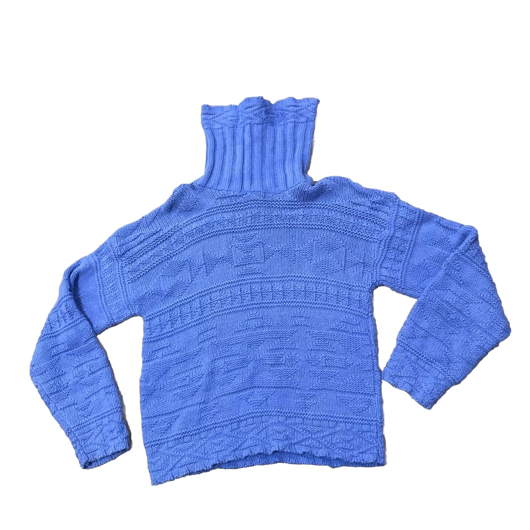 Vintage VINTAGE Turtleneck Sweater Women Small Blue Chunky-Knit Preppy Pullover Knit Modern Classic Decade 90s Womens Size S / US 4 / IT 40 - 2 Thumbnail