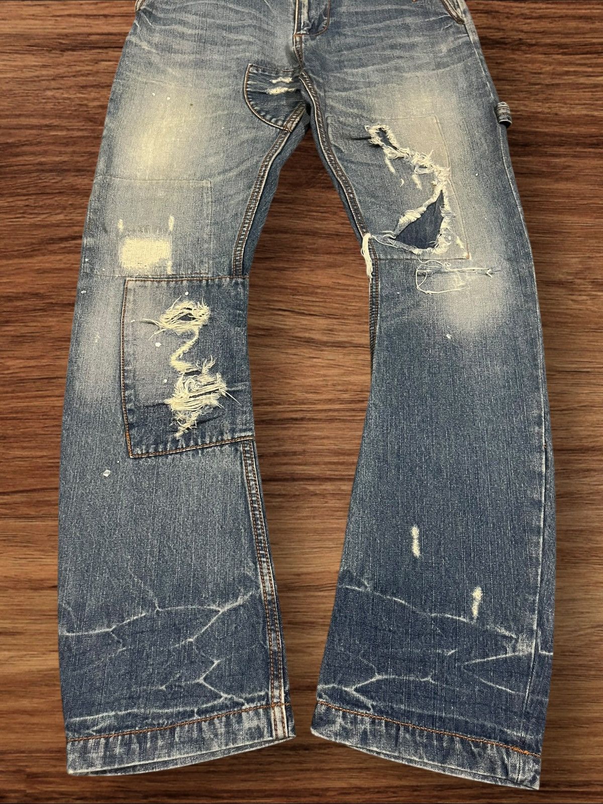 If Six Was Nine × Japanese Brand × Le Grande Bleu (L.G.B.) Burnout Social Sculpture Damaged Carpenter Cracked Leg Jeans Size US 30 / EU 46 - 8 Thumbnail